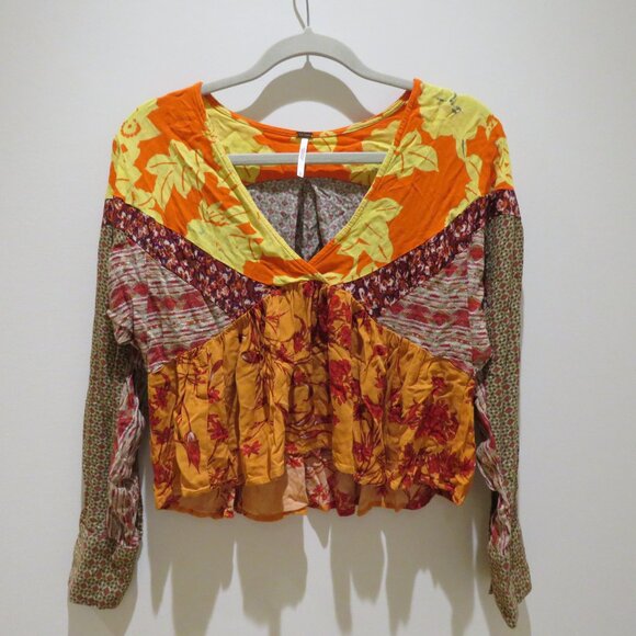 FREE PEOPLE Aloha State of Mind Tunic Top Patchwork Boho Swing Festival Cropped - Picture 2 of 14